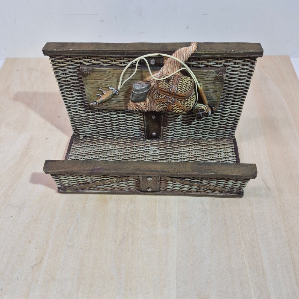 Rustic Fishing Creel Letter Holder Resin‎ Desk Organizer Cabin Decor Fly Fishing